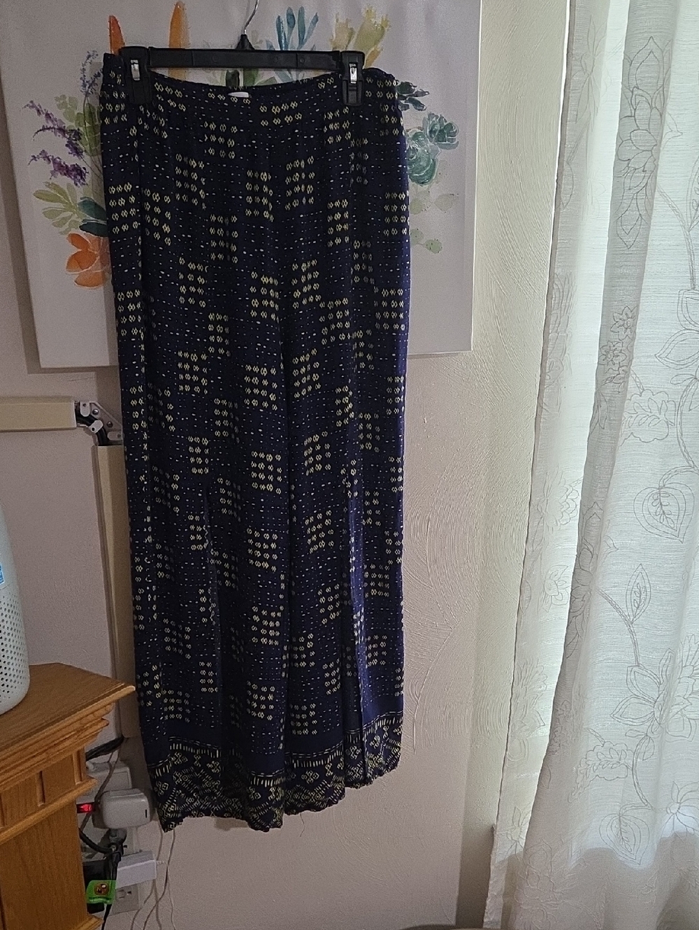 Xhilaration Navy Maxi Skirt with Cream Geometric Print